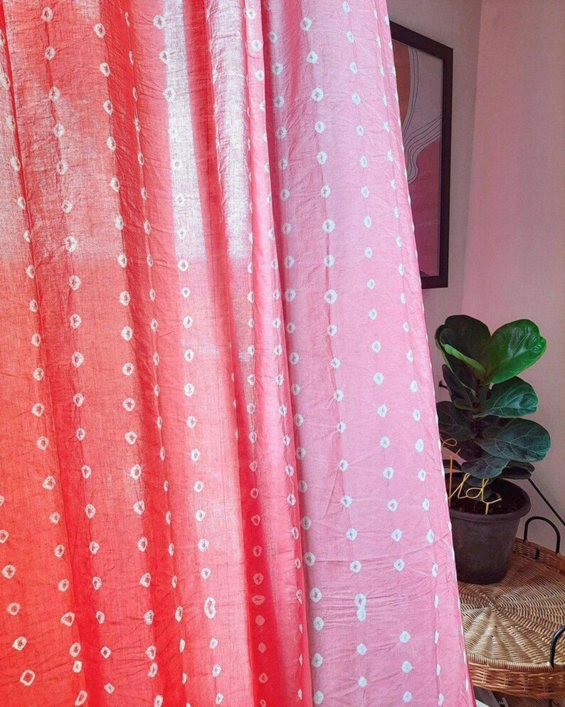 Pink Ombré Bandhej Tie Dye Curtain Set of 2 Panels Hand Etsy