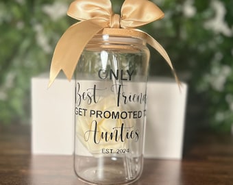 Only best friends get promoted to aunties glass tumbler, pregnancy announcement for best friends, best friend to auntie gift, pregnancy news