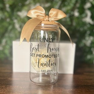 Alleen beste vrienden worden gepromoveerd tot tante glazen beker, zwangerschapsaankondiging voor beste vrienden, cadeau beste vriend voor tante, zwangerschapsnieuws