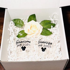 Taza de cristal para abuela, taza de cristal para abuelo, juego de tazas de cristal de Disney, regalo de Navidad para abuelos, futuros abuelos, día de los abuelos, anuncio de bebé