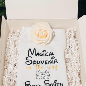 Magical souvenir baby announcement, pregnancy announcement, Baby on the way, Disney pregnancy announcement, Disney baby coming soon