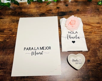 Hola Abuela Pregnancy Announcement Gift Set: Personalized Onesie & Jewelry Dish