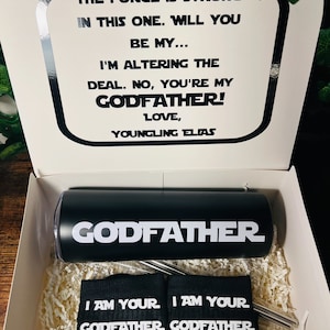I am your godfather, will you be my godfather, godfather proposal, Darth Vader socks, godfather gifts, godparents proposal, Disney godfather