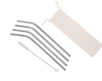 Silver Stainless Steel Straws | Silver Stainless Steel Straws with Cleaning Brush | Complimentary Storage Bag | Stainless Steel Straws