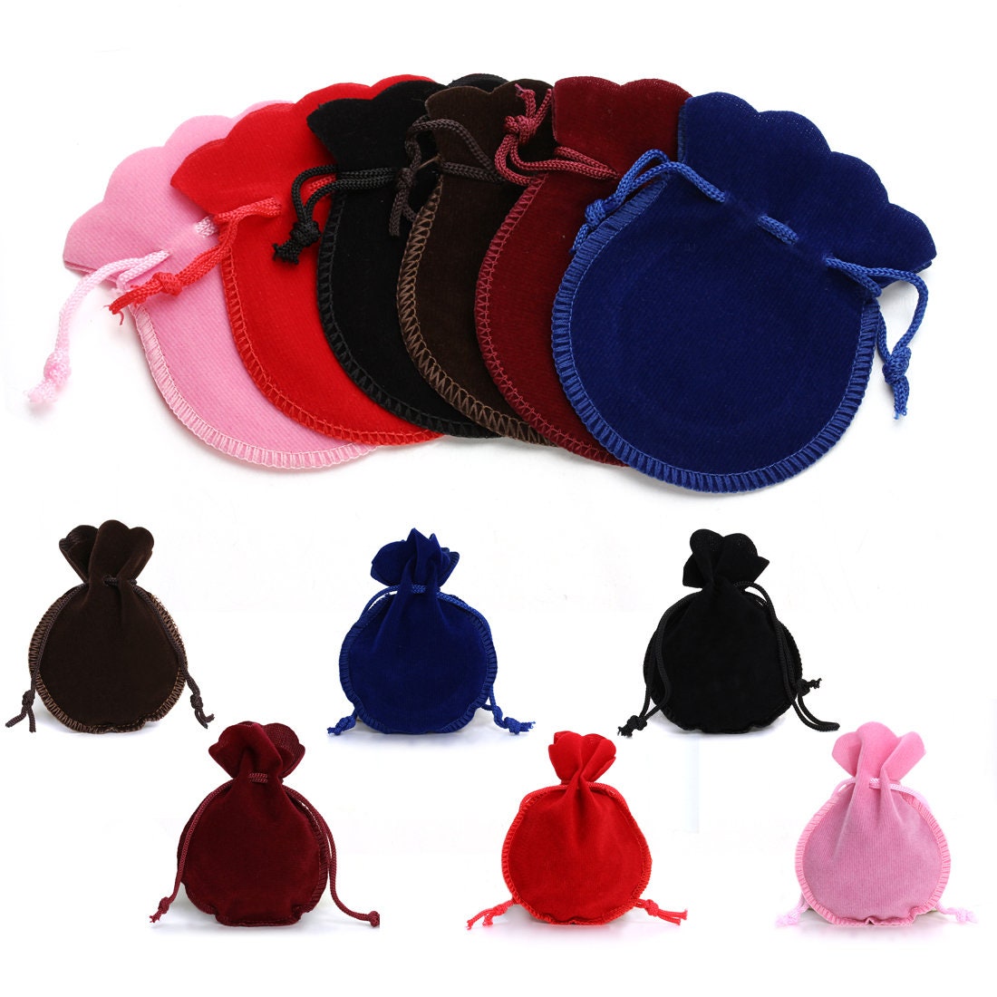 10 Oval Drawstring Velvet Jewellery Pouches for Coins Bracelets