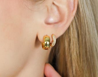 18k Gold Vermeil Thick Hoop Earrings, Bold Hoop Earrings, 14mm Small Huggies, Sterling Silver Earrings, Wedding Earrings, Gift For Her