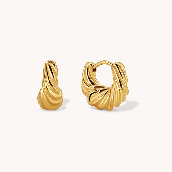 18k Gold Croissant Huggie Earrings, Everyday Hoop Earrings, Bold