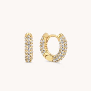 Gold Pave Diamond Huggie Earrings, Small CZ Hoop Earrings, Wedding Earrings, CZ Diamond Earrings,  Gold Huggie Earrings, Gift for Her