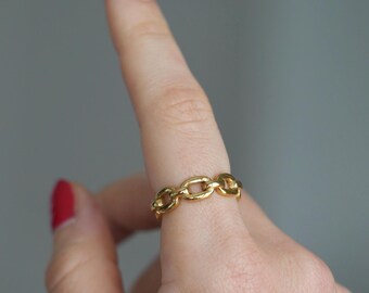 Gold Chain Link Ring, Gold Link Stacking Ring, Bold Stacking Ring, Gold Chain Ring, Dainty Stacking Ring, Antique Ring