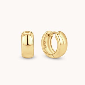 18k Gold Vermeil Thick Hoop Earrings, Bold Hoop Earrings, 14mm Small Huggies, Sterling Silver Earrings, Wedding Earrings, Gift For Her