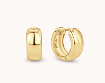 18k Gold Vermeil Thick Hoop Earrings, Bold Hoop Earrings, 14mm Small Huggies, Sterling Silver Earrings, Wedding Earrings, Gift For Her