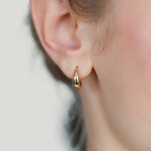 14k Solid Gold Tear drop Earrings, Small Dome Hoop Earrings, 14k Minimalist Hoops, Gold Hoop Earrings, Thick Gold Huggies, Gift for Her