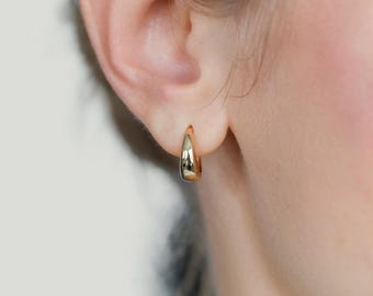 14k Solid Gold Hoop Earrings, Small Huggies, Minimalist Hoops