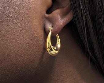 18k Gold Oval Hoop Earrings, Chunky Bold Hoops, Gold Hoop Earrings, Large Oval Hoop Earrings, Thick Gold Huggies, Gift for Her