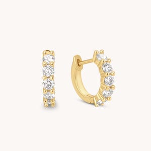 18K Diamond Moissanite Hoop Earrings, Diamond Huggie Earrings, Wedding Earrings,  Diamond Hoop Earrings,  Gold Huggie Earrings, Gift for Her