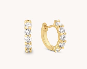 18K Diamond Moissanite Hoop Earrings, Diamond Huggie Earrings, Wedding Earrings,  Diamond Hoop Earrings,  Gold Huggie Earrings, Gift for Her