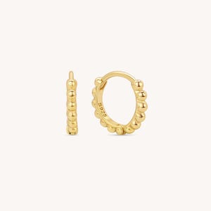 18k Gold Vermeil Ball Beaded Huggie Earrings, Dainty Hoop Earrings, Minimalist Huggie Earrings, Sterling Silver Hoop Earrings, Gift for Her