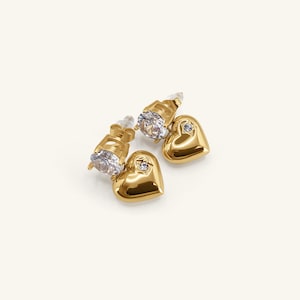 18k Diamond Heart Drop Earrings, Minimalist Everyday Earrings, Gold Earrings, Heart Shaped Earrings, Wedding Earrings, Gift For Her