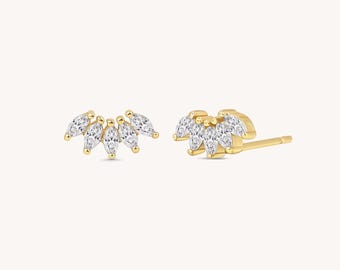 18k Gold Marquise Diamond Stud Earrings, Diamond CZ Studs, Stud Earrings, Second piercing Earrings, Gift for Her