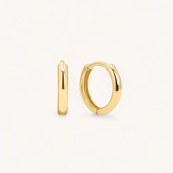 Pendientes de aro pequeños Huggies de oro macizo de 14k, 10 mm, 12 mm, joyería para cartílago