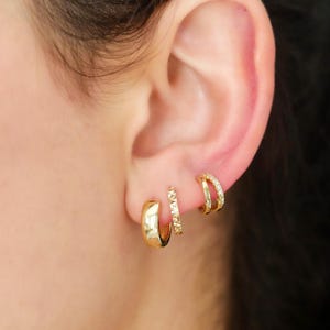Gold Thick Huggie Hoop Earrings, 11mm Small Bold Huggies, Sterling Silver, Everyday Minimalist Hoops, Lightweight Hoops, Gift for Her