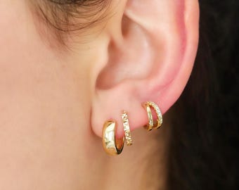 Gold Thick Huggie Hoop Earrings, 11mm Small Bold Huggies, Sterling Silver, Everyday Minimalist Hoops, Lightweight Hoops, Gift for Her