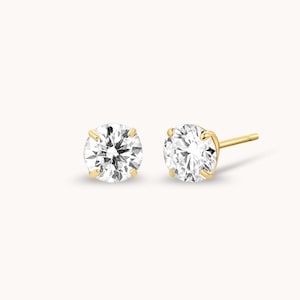 14k Solid Gold Solitaire Diamond Stud Earrings, 5mm Round Cut Moissanite Stud Earrings, Simulated Diamond Stud Earrings, GRA Certified