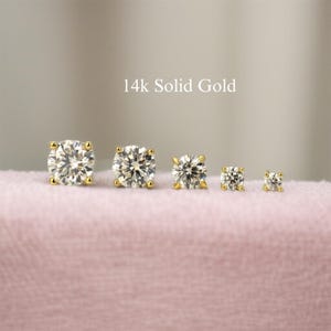 14k Solid Gold Solitaire Diamond Stud Earrings (3mm-8mm) Round Cut Moissanite Stud Earrings Simulated Diamond Stud Earrings, GRA Certified