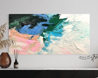 Blue Green Abstract Painting, Modern Canvas Wall Art, Original Handmade Colorful Artwork