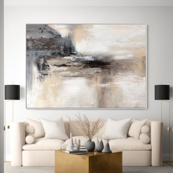 Large Beige And Black Wall Art Modern Minimal Black Wall Decor Custom Art Original Minimalist Brown & Beige Abstract Painting On Canvas