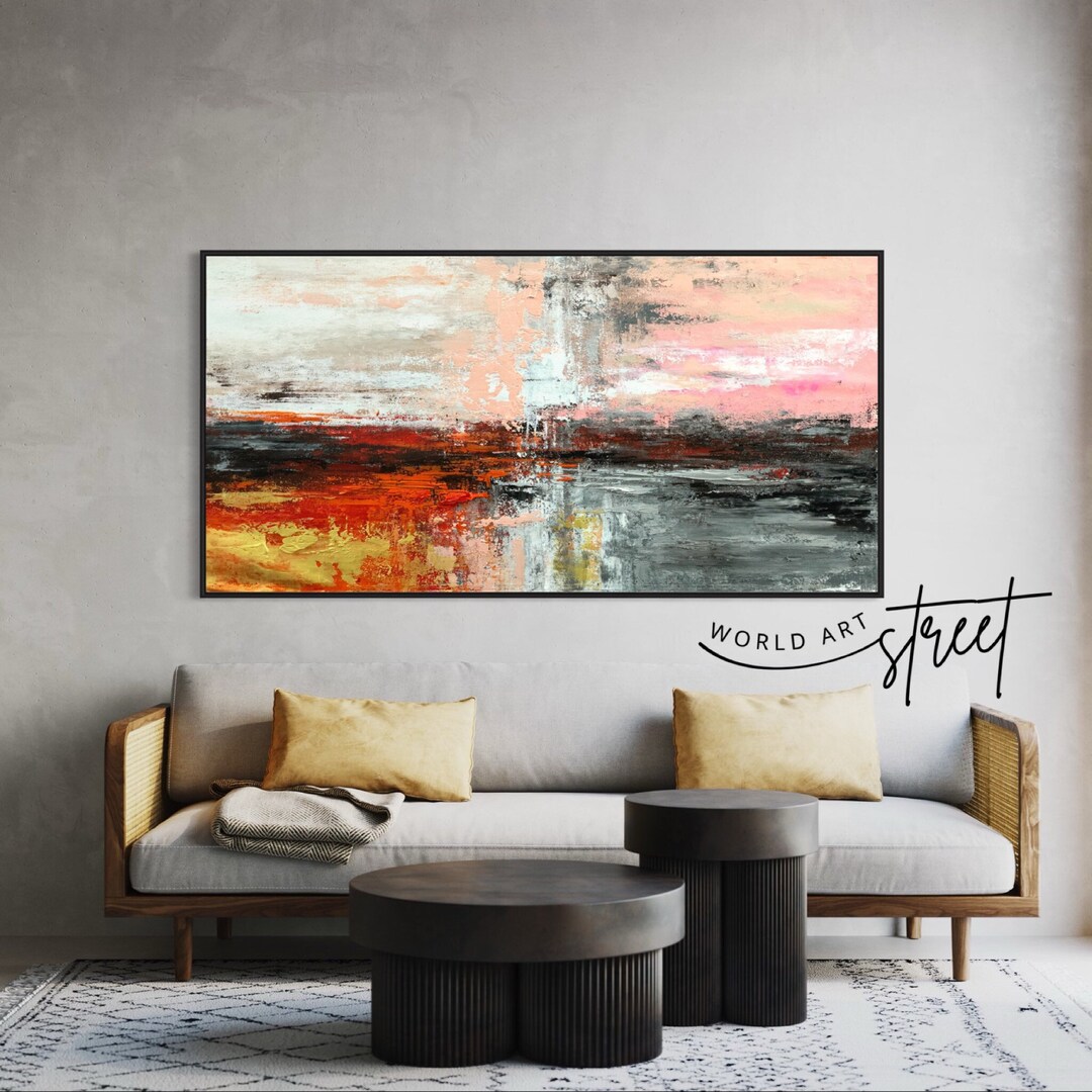 Red and Black Extra Large Wall Art Decor Hand Painted Modern Texture ...