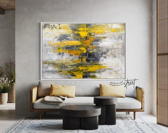 Gold Gray Abstract Painting, Modern Canvas Wall Art, Original Handmade Textured Artwork