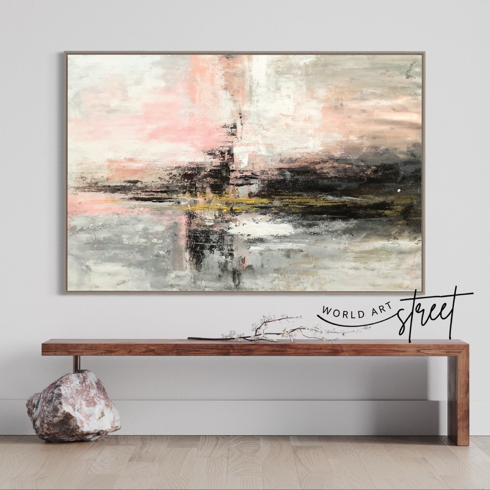 Blush Pink and Grey Original Abstract Art on Canvas Pink Grey Wall Art ...