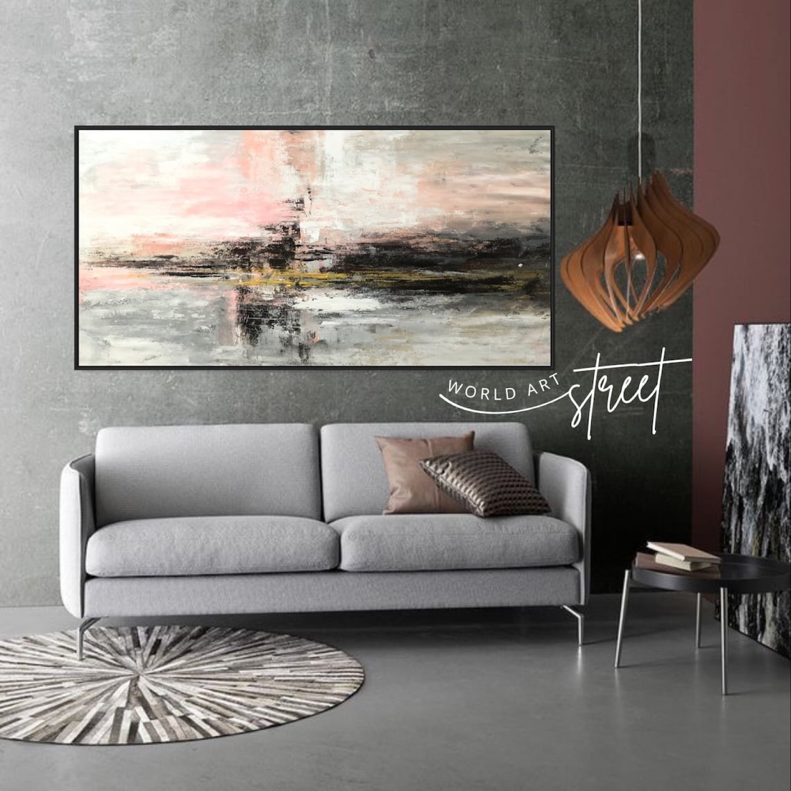 Blush Pink and Grey Original Abstract Art on Canvas Pink Grey Wall Art ...