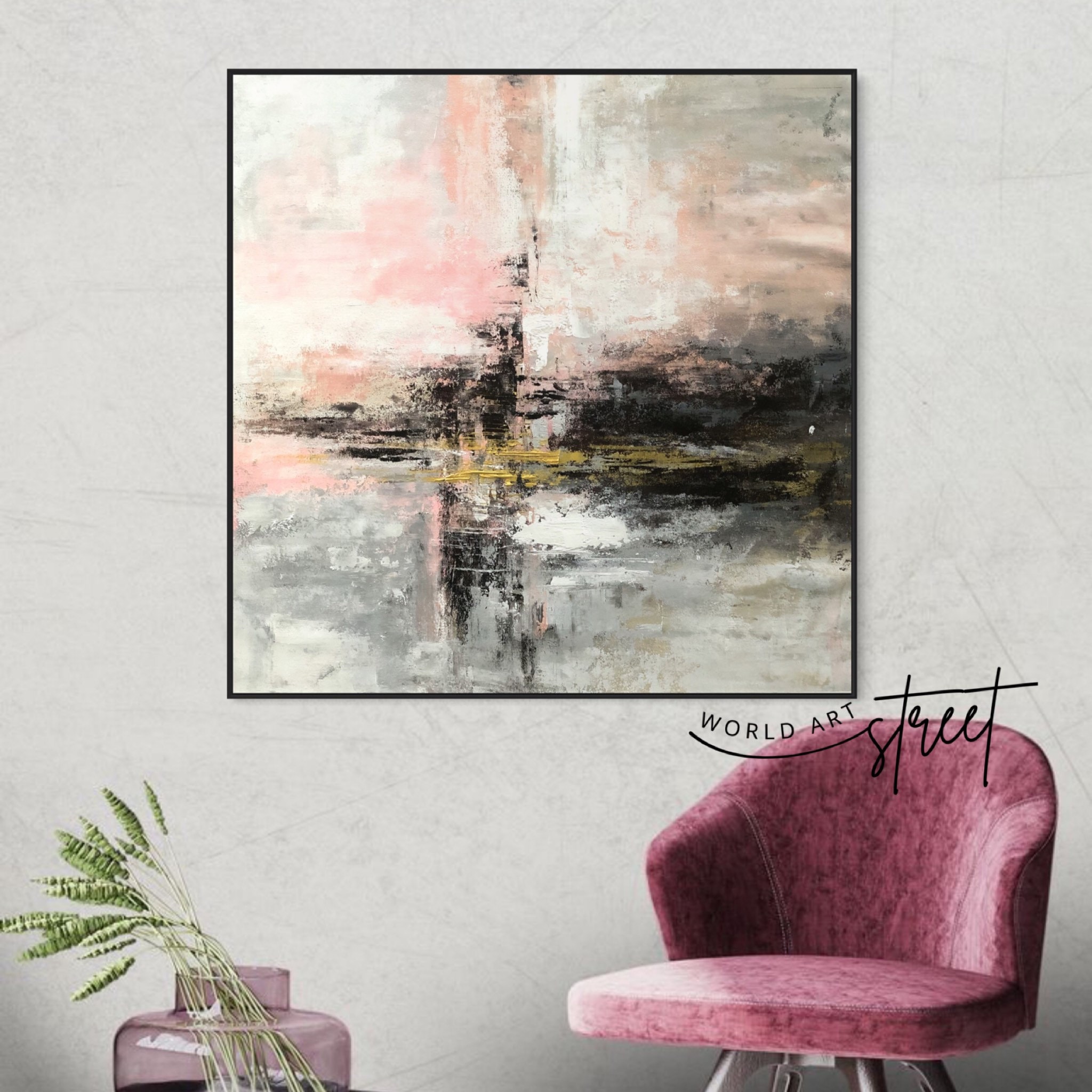 Blush Pink and Grey Original Abstract Art on Canvas Pink Grey Wall Art ...