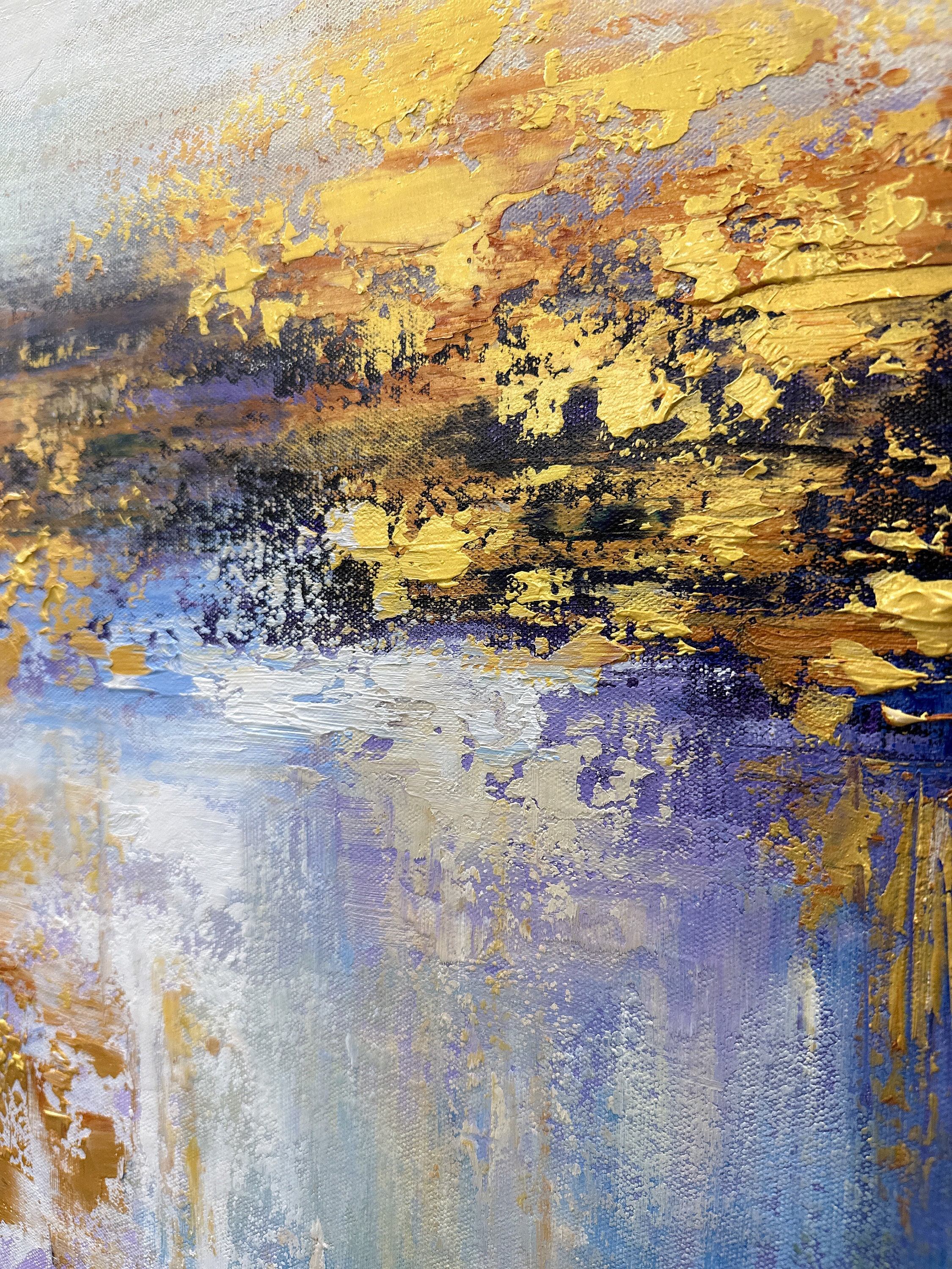Original Blue Gold Oil Painting on Canvas Large Wall Art Abstract Art ...