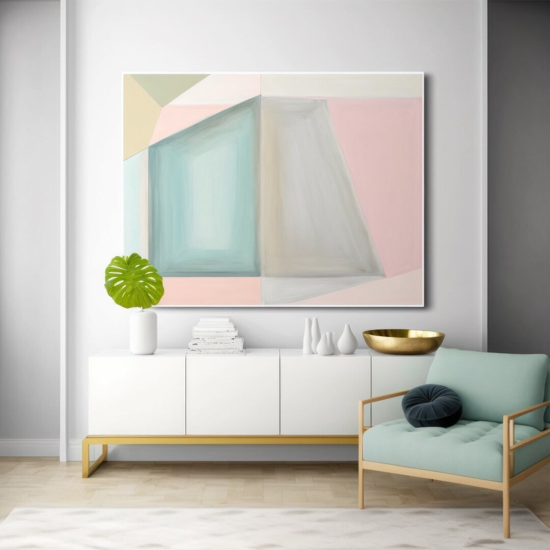 Handmade Original Color Block Art in Pale Blush, Sage Green and Slate ...