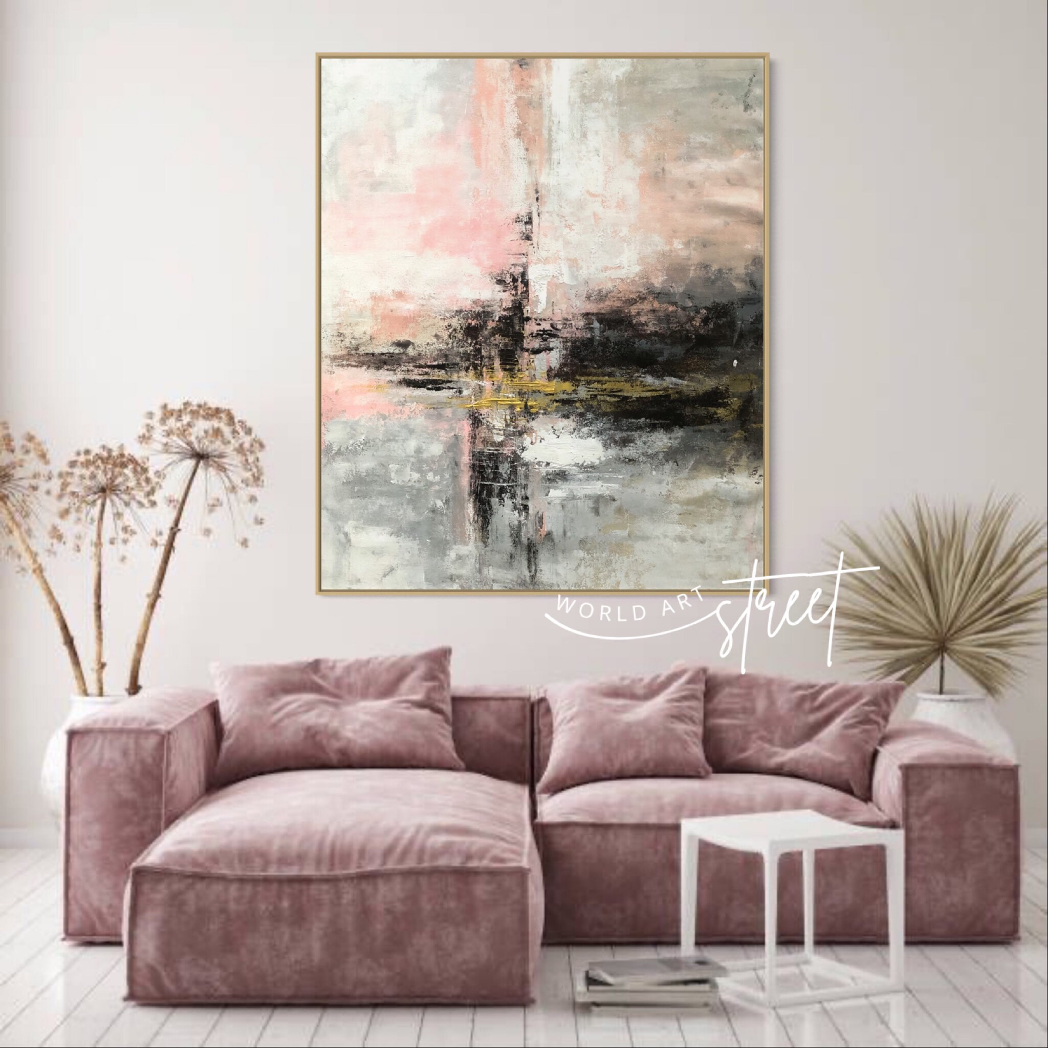 Blush Pink and Grey Original Abstract Art on Canvas Pink Grey Wall Art ...