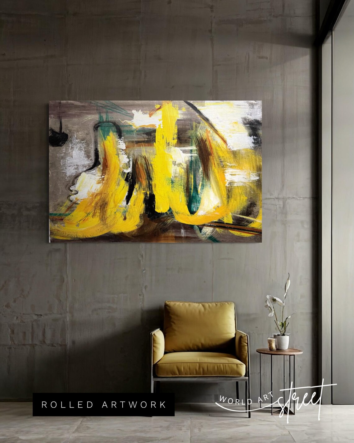 Yellow Abstract Expressionist Canvas: Textured Modern Wall Art - Etsy