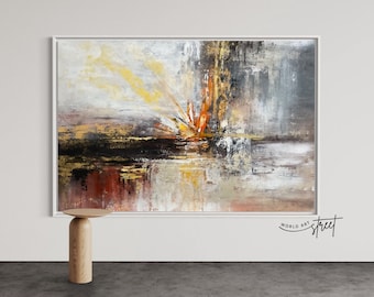 Neutral Gold Abstract Landscape Painting, Modern Canvas Wall Art, Original Handmade Textured Artwork