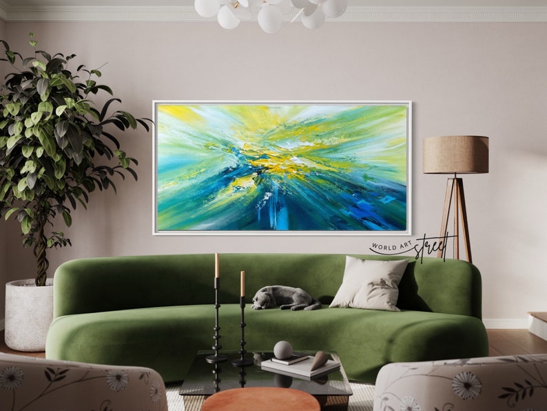 Turquoise Blue Artwork Textured Oversize Abstract Wall Art Extra Large