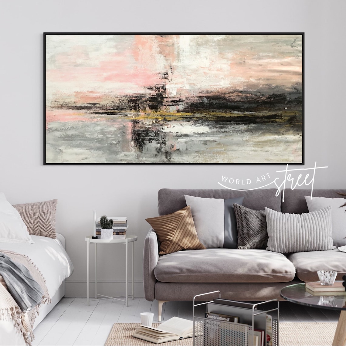 Blush Pink and Grey Original Abstract Art on Canvas Pink Grey Wall Art ...
