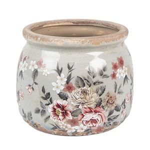 Pot de fleurs en céramique gris clair à motif romantique