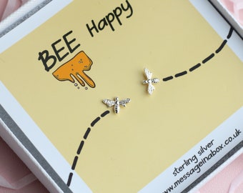 Bee Happy 925 Bee Sterling Silver Stud Earrings