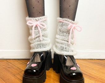 White Mohair Knit Leg Warmers