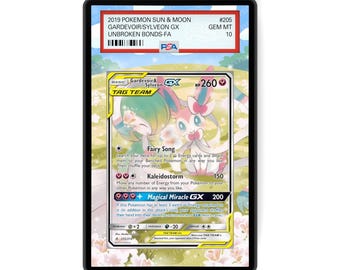 Gardevoir & Sylveon GX 205/214 - Espositore per opere d'arte esteso in formato PSA con protezione GradeGuardian