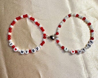 Pulseiras "Eu amo minha namorada/namorado/parceiro" - Pulseira de contas vermelhas combinando para casais