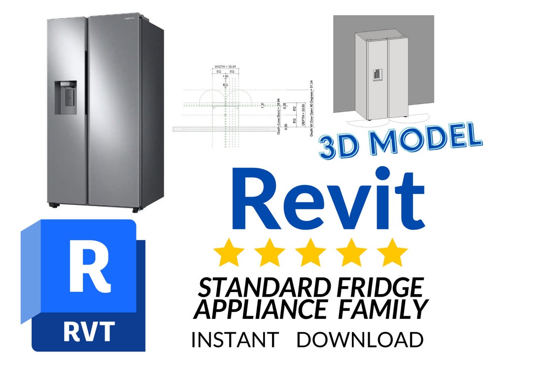 Revit Fridge Family. 3D Model Kitchen Appliance Etsy Canada