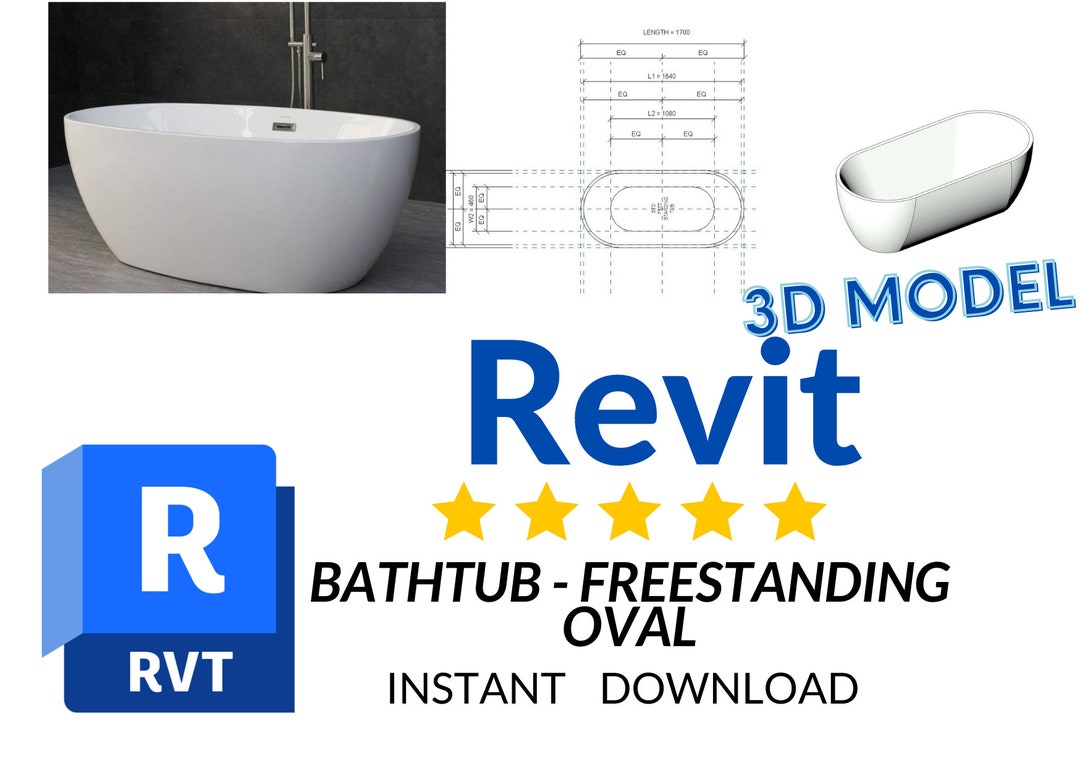 Revit Oval Bathtub Family Freestanding. 3D Model Plumbing Etsy