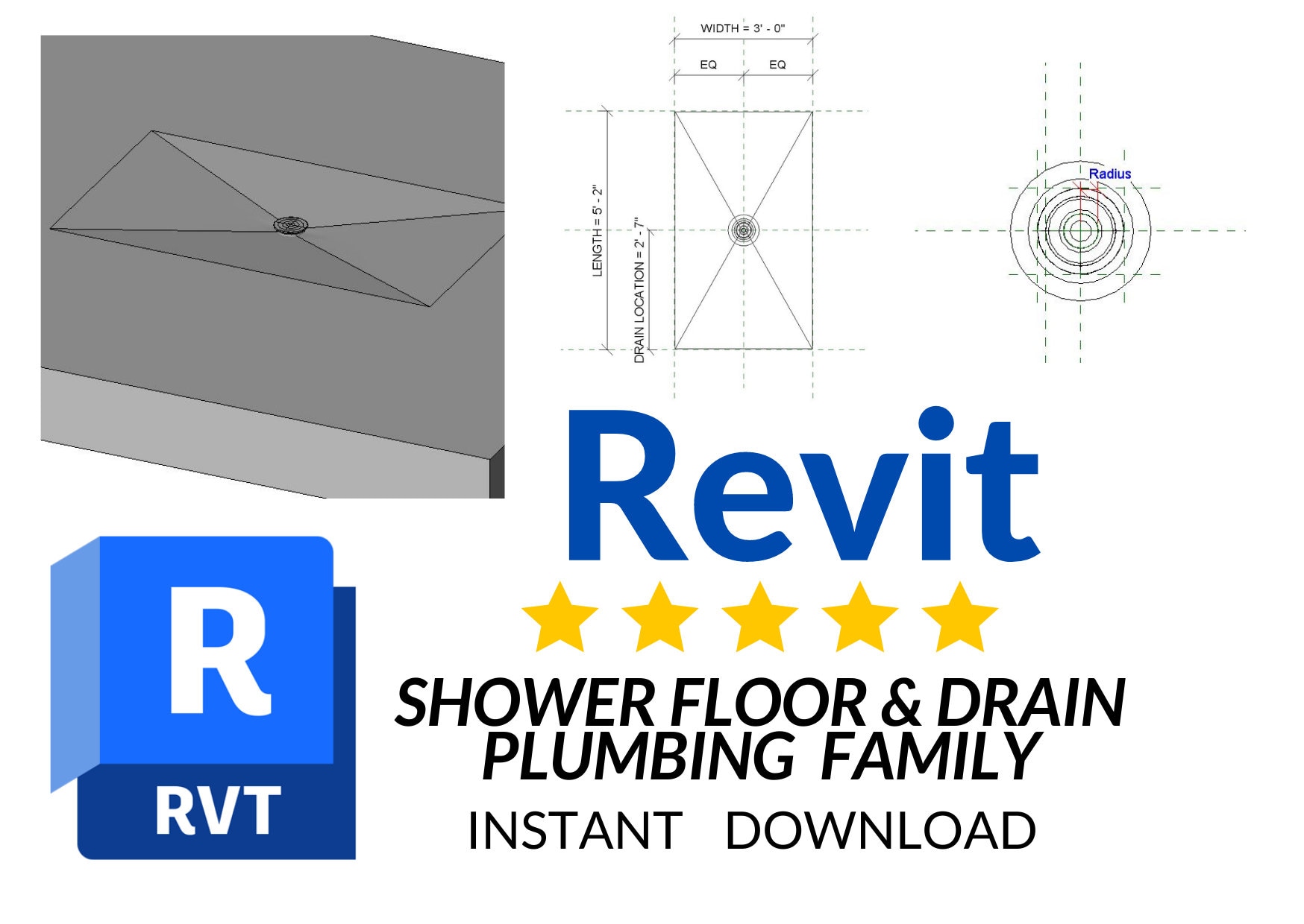 Revit Shower Floor Family With Drain. 3D Model Plumbing Etsy
